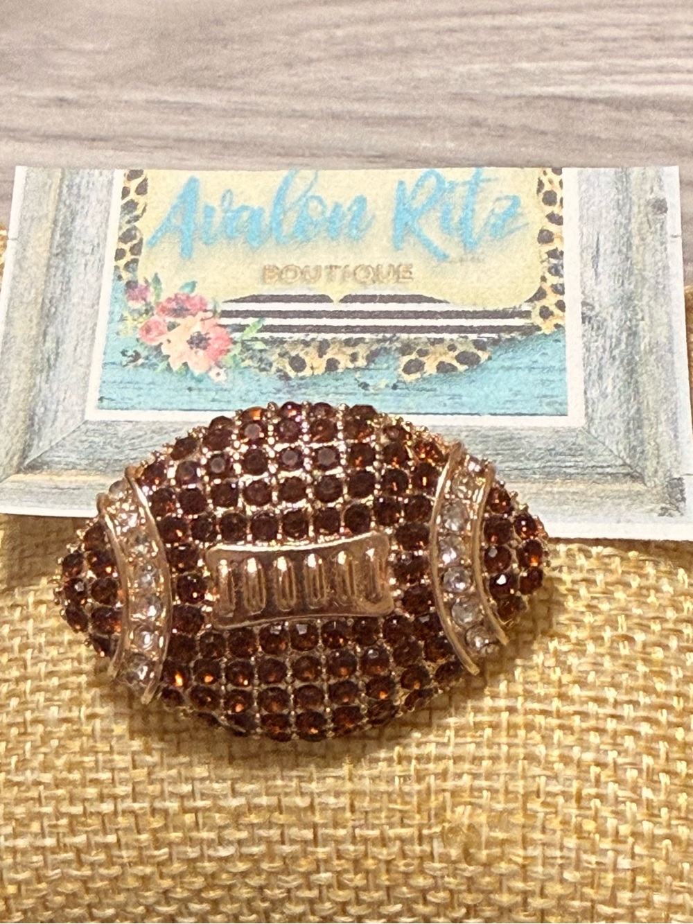Game Day Brown Rhinestone Football Brooch
